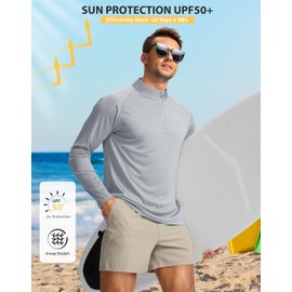 Pudolla Mens Running Shirts Dry Fit Long Sleeve UPF 50+ UV Sun Protection Shirts Breathable Athletic Tops(Light Grey XXXL)