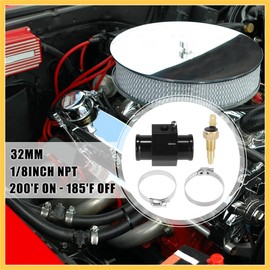 REPAIROCK 1 Set Auto Engine Coolant Temperature Sensor Switch Radiator Hose Fitting Adapter 32mm 200'F On-185'F Off Auto Replacement Parts