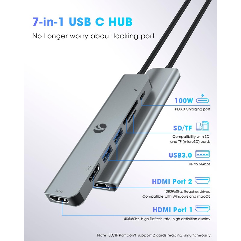 VCOM 7-in-1 USB C Hub Support MST, Docking Station Dual