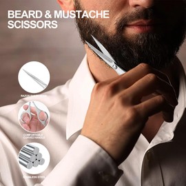 Professional Beard Scissors,4.9 inch (silver) small sharp stainless steel barber scissors, suitable for men and women personal care grooming and pet trimming