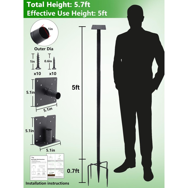 Bird Feeder Pole for Outdoors - 68in Adjustable Heavy-Duty Bluebird