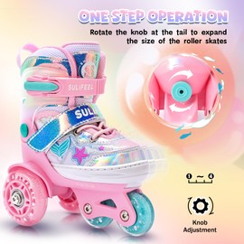 SULIFEEL Roller Skates for Girls Kids with Light Up Wheels, Adjustable 4 Sizes for Little Kids Toddler Beginner Rollerskates