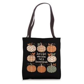 Second Grade Girl Loves Fall Pumpkin Patch Autumn Vibes Tote Bag