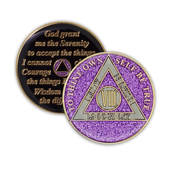 8 Year Sobriety Coin | Glitter Triplate AA Chip Recovery