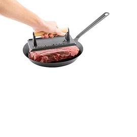 Restaurantware-7.9 x 3.9 x 2.8 Inch Bacon Press, 1 Heavy-Weight Burger Press - With Wooden Handle, Enamel Coating, Black Cast Iron Grill Weight, Textured Bottom, For Steak, Panini, And Grilled Cheese