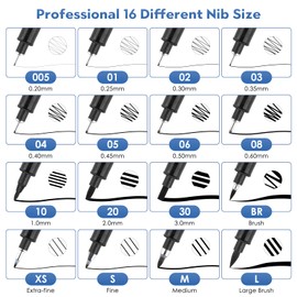 TWOHANDS Art Pen Drawing pens Fineliners Set of 16 Technical Drawing Marker,Pigment,Black,for Art Watercolor,Sketching,Anime,Manga, 21274