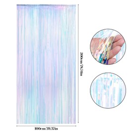 2 Pack Iridescent Foil Fringe Backdrop Curtains, 3.2 * 6.5 ft Neon Metallic Holographic Fringe Curtains Glitter Photo Booth Props for Birthday Wedding Baby Shower Party Decorations