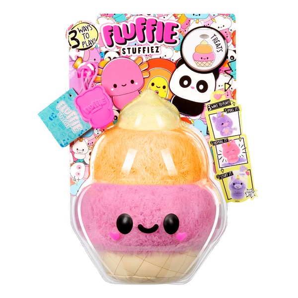 Fluffie Stuffiez Ice Cream Small Collectible Feature Plush - Surprise Reveal Unboxing with Huggable ASMR Fidget DIY Fur Pulling, Ultra Soft Fluff