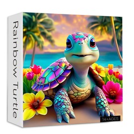 Rainbow Turtle Puzzles for Adults 1000 Pieces, PICKFORU Summer Turtle Beach Jigsaw Puzzle, Impossible Challenging Seaside Flower Animal Theme as Home Decor