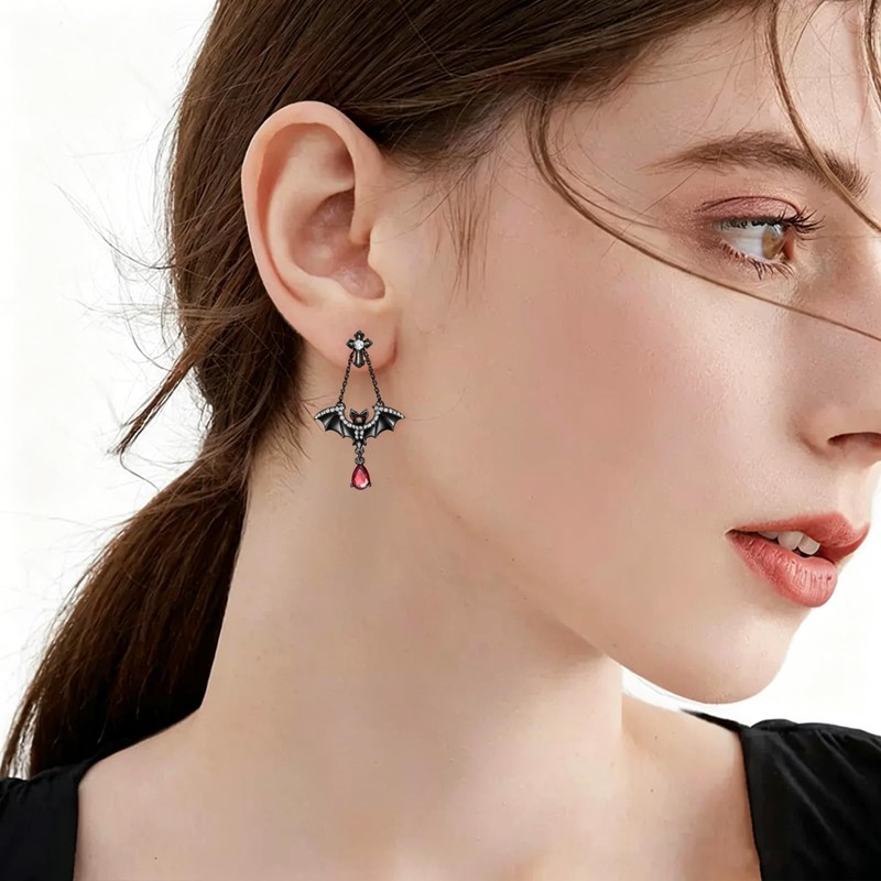 LPYO Rhinestone Bat Stud Earrings for Women Gothic Vampire Halloween