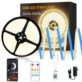 Yeewhale 50 FT COB LED Strip Lights 3000K Warm White Dimmable DC 24V Flexible LED Tape Light for Bedroom, with Remote and app Control LED Light Strip,for DIY Home Decoration