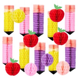 18Pcs Pencil Apple Hanging Honeycomb Balls Welcome Back to School Classroom Hanging Decorations for Teacher Appreciation Week First Day of School Party Decor