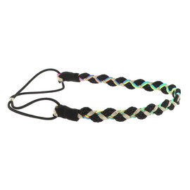 Black Women's Hair Band Noir Golden Thread and Random Fluo Colours - Braided Hair Band - Thin Elastic Headband One Size - Retro Vintage Headband - Original Look Boho Hippie