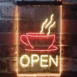 Open Coffee Cup Café Bistro Shop Dual Color LED Neon Sign Red & Yellow 8.5" x 12" st6s23-i2038-ry