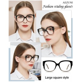 AEZUNI Oversized Square Reading Glasses Women Trendy Stylish Readers 1.0 1.5 2.0 2.5 3.0 3.5 4.0 5.0 6.0 (Grey, 300)