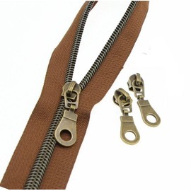 #5 Antique Brass Metallic Nylon Coil Zippers by The Yard Bulk Brown Zipper Roll 10 Yards with 25pcs Pulls for DIY Sewing Craft Bags YIGUANXIN
