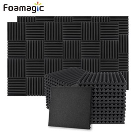 Recording Studio Soundproof Sponge, Double Sided Sound Absorbing Wall Panel, Foam Sound Panel for Studio Recording Room Home Decor, Sound Insulation, Sound Absorption:_1inch/2.54cm Black_24pcs