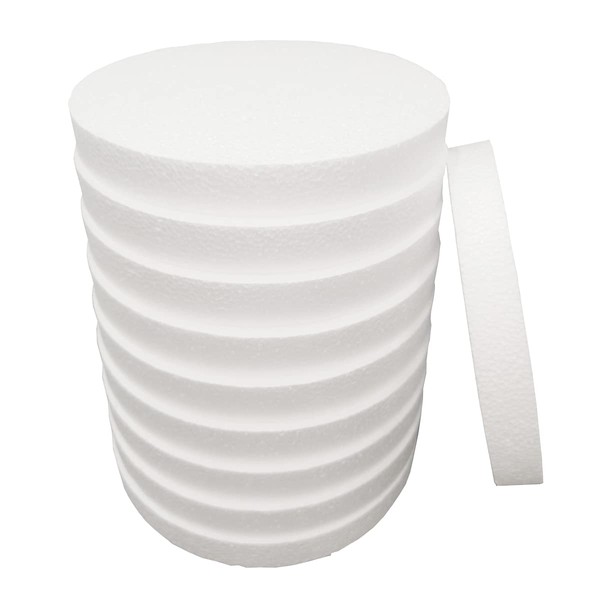 8 Inch 10-Pack Foam Circles for Crafts (1" Thick), Polystyrene