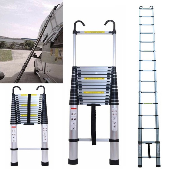 Telescoping Ladder 20FT Extension Ladder with 2 Detachable Hooks Aluminum Telescopic Ladder Collapsible Ladder Fully Extended 244" Multi-Purpose Ladders for Home Loft Roof Ceiling, 330 Lb Capacity