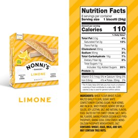 Nonni's Bakery Limone Biscotti Cookies, Individually Wrapped Coffee and Tea Biscuit Snack, 6.88 oz, 8 Count