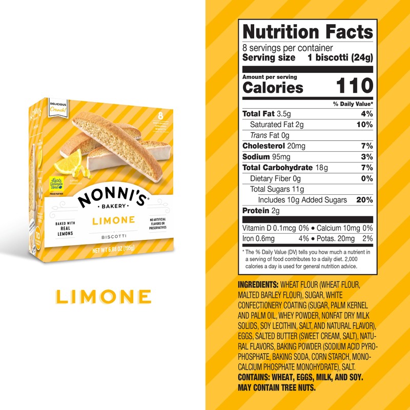 Nonni's Bakery Limone Biscotti Cookies, Individually Wrapped Coffee and Tea
