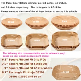 Air Fryer Paper Liners,Square Disposable Air Fryer Natural Non-stick Parchment Paper Pads, Water-proof Oil-proof 9” 125PCS Air Fryer Accessories Baking Paper for Air Fryer (Fit 6 Qt or above)
