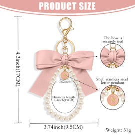XGALBLA Pink Initial Letter Cute Bow Keychain for Women, Wristlet Simulated Pearl Key Chains Bag Charms for Car Key Handbags Backpacks Coquette Bow Keychain Accessories(Shell Letter N)