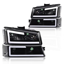 ALLGOOD LED DRL Headlights Compatible with 2003-2006 Chevy Silverado Avalanche 1500 2500 3500 HD, Fit Models without Factory Cladding, Smoky Lens Chrome Housing Amber Reflector