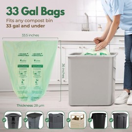 AIRNEX Compostable Kitchen Trash Bags 33 Gal - Cornstrarch Leakproof & Tear Resistant 40 Compost Bags - OK Compost Home & Seedling Certified 0.28 mm Kitchen Garbage Bags