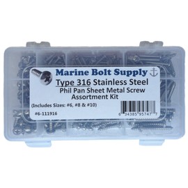 Type 316 Stainless Steel Phillips Pan Sheet Metal Screw Kit Marine Bolt Supply 6-111916