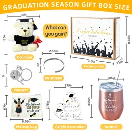 yesaior 2025 Graduation Gifts for Her, She Believed She Could So She Did, Congrats Grad Gift Basket Set Lnclude Acrylic Decoration of Love, Thermos Cup, Makeup Bag, Key Chain, Bracelet, Teddy bear