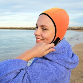 SwimCell Swimming Hat For Open Water Swimming and Watersports. Thermal 4mm Neoprene Swimming Cap for Adults. Adjustable and Reversible For Men and Women. One Size 55-59cm. Orange