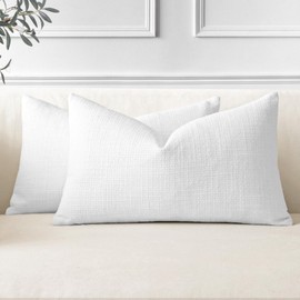 OTOSTAR Pack of 2 Throw Pillow Covers 12x20 Inch Linen White Pillowcases Farmhouse Decorative Solid Pillow Covers 30x50 cm Lumbar Cushion Case for Home Decor Sofa Couch Bed (White)