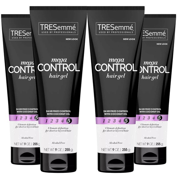 TRESemme Hair Gel, Mega Sculpting Hold for Edge Control, Frizz Control and Curly Hair with Coconut Oil, 9 Ounce (Pack of 4)