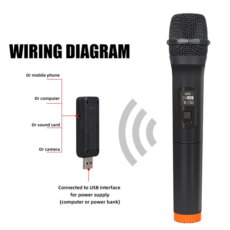 UHF Wireless Microphone 131ft Range Noise Reduction Handheld Dynamic Mic