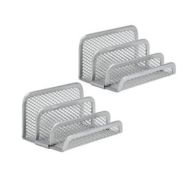 Hoshen Three Layer Metal Mesh Display Business Card Holder, Desk Business Card Holder, Desk Office Business Card Display Business Card Display Holder (Silver, 2 Pack)