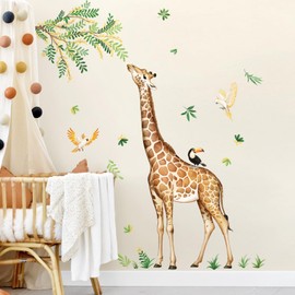 Tanlaby Giraffe Wall Stickers Jungle Animal Wall Decals Leopard Deer Safari Peel and Stick Art Decor for Baby Nursery Kids Bedroom Playroom Daycare Kindergarten