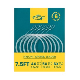 SF 6Pcs Pre-Tied Loop Fly Fishing Tapered Leader Nylon Fly Trout Leader 7.5FT-4X(2) 5X(2) 6X(2)