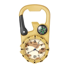 JewelryWe Carabiner Watch Sports Watch with Carabiner Analogue Quartz Compass Pocket Watch Clip On Fob Watch for Outdoor Hiking Camping Climbing Hunting Travel, Yellow - Compass