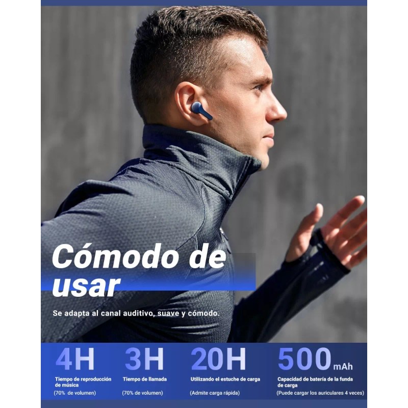 Acefast Audifonos Inalámbricos Pantalla Digital Reducción Ruido Ipx4 Color Azul