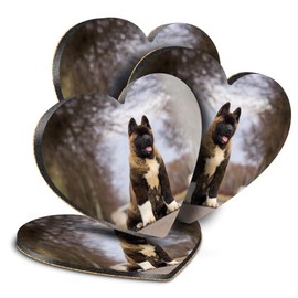 Destination Vinyl ltd Great Coasters (Set of 4) Heart - Large American Akita Puppy Dog Drink Glossy Coasters/Tabletop Protection for Any Table Type #15711