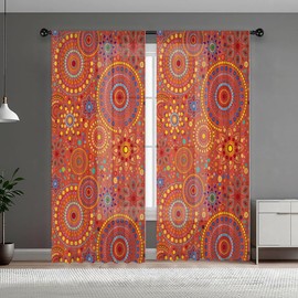DOODLREAM Bohemian Circle Pattern Sheer Curtains 132 x 213 cm