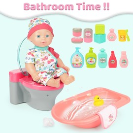 deAO Baby Doll Set, Baby Dolls with Booster Seat High Chair, Toy Toilet, Bed and Bathtub,25 PCS Baby Doll Accessories for 3 4 5 6 Girls Kids, Pretend Play Toys
