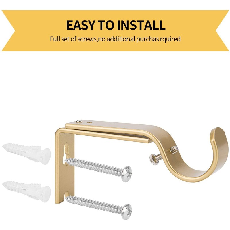 Ycolnaefllr Set of 3 Golden Adjustable Curtain Rod Brackets Rod