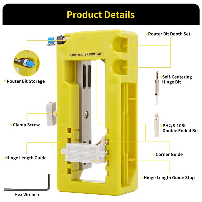 Door Hinge Jig, Hinge Router Template Mortiser Mounting Kit for