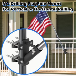 BUJ flagpole Mount for Railing no Drilling flagpole Mount for Railing flagpole Mount for Porch flagpole Mount for Fence (Black)