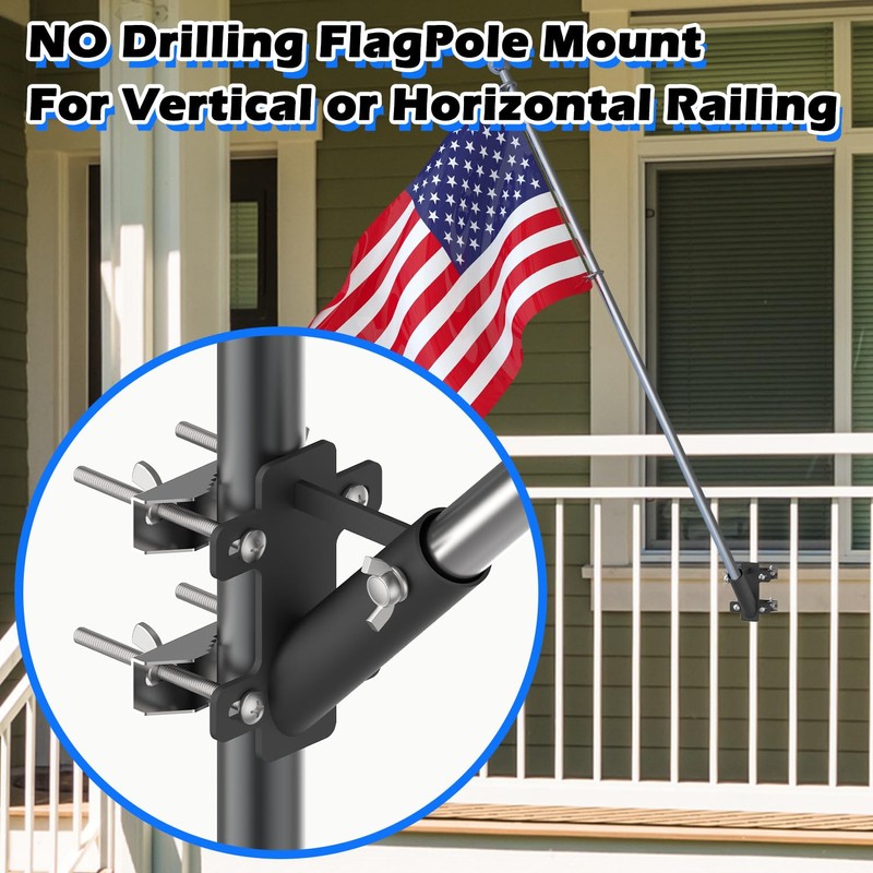 BUJ flagpole Mount for Railing no Drilling flagpole Mount for