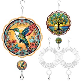 WindMage 4Pack 10inch Sublimation Wind Spinner Blanks 3D Aluminum Metal Wind Sculpture Kinetic Spinners for Yard and Garden Indoor Art Ornaments Hanging Decoration (Sunflower)
