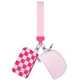 WRIGAEL Wristlet Wallets for Women Ladies Teen Girls Female Credit Card Holder Wallets Cute Aesthetic Unique Modern Cardholder Purse Keychain Zipper, Hot Pink Plaid