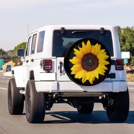 Delerain Spare Tire Cover with Backup Camera Hole Sunflower Flower Wheel Covers Waterproof Dust-Proof UV Sun Universal Fit for RV Trailer RV SUV Truck (18 Inch for Diameter 32"-34")